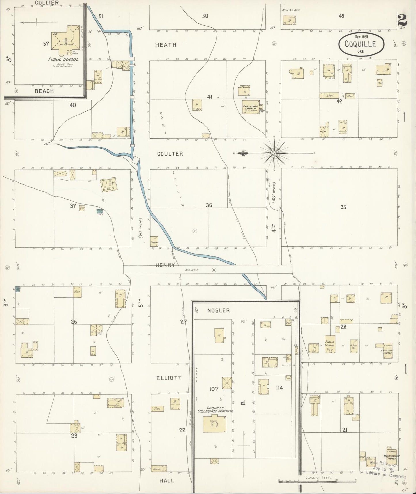 Sanborn Fire Insurance Map from Coquille, Coos County, Oregon (1898), Sheet #0002 - Complete Map Set gallery image, historic Sanborn map, vintage wall art, Oregon Oregon