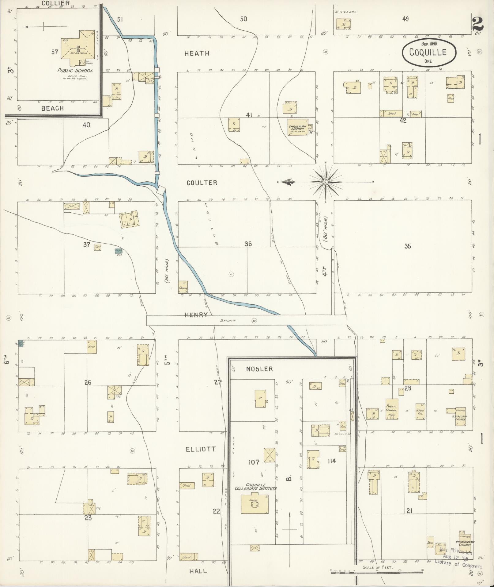 Sanborn Fire Insurance Map from Coquille, Coos County, Oregon (1898), Sheet #0002 - Complete Map Set gallery image, historic Sanborn map, vintage wall art, Oregon Oregon