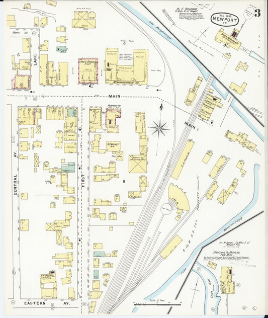 Sanborn Fire Insurance Map from Newport, Orleans County, Vermont (1895), Sheet #0003 - Historic Sanborn Fire Insurance Map Print, vintage old map wall art, antique decor, genealogy gift, Vermont Vermont map