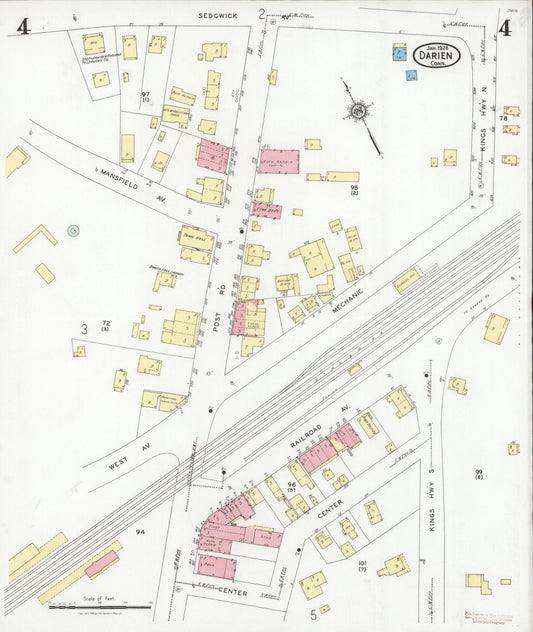 Sanborn Fire Insurance Map from Darien, Fairfield County, Connecticut (1928), Sheet #0004 - Historic Sanborn Fire Insurance Map Print, vintage old map wall art, antique decor, genealogy gift, Connecticut Connecticut map