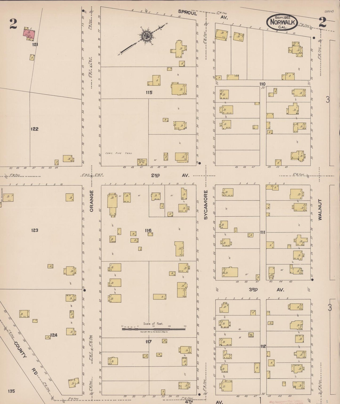 Sanborn Fire Insurance Map from Norwalk, Los Angeles County, California (1922), Sheet #0002 - Complete Map Set gallery image, historic Sanborn map, vintage wall art, California California
