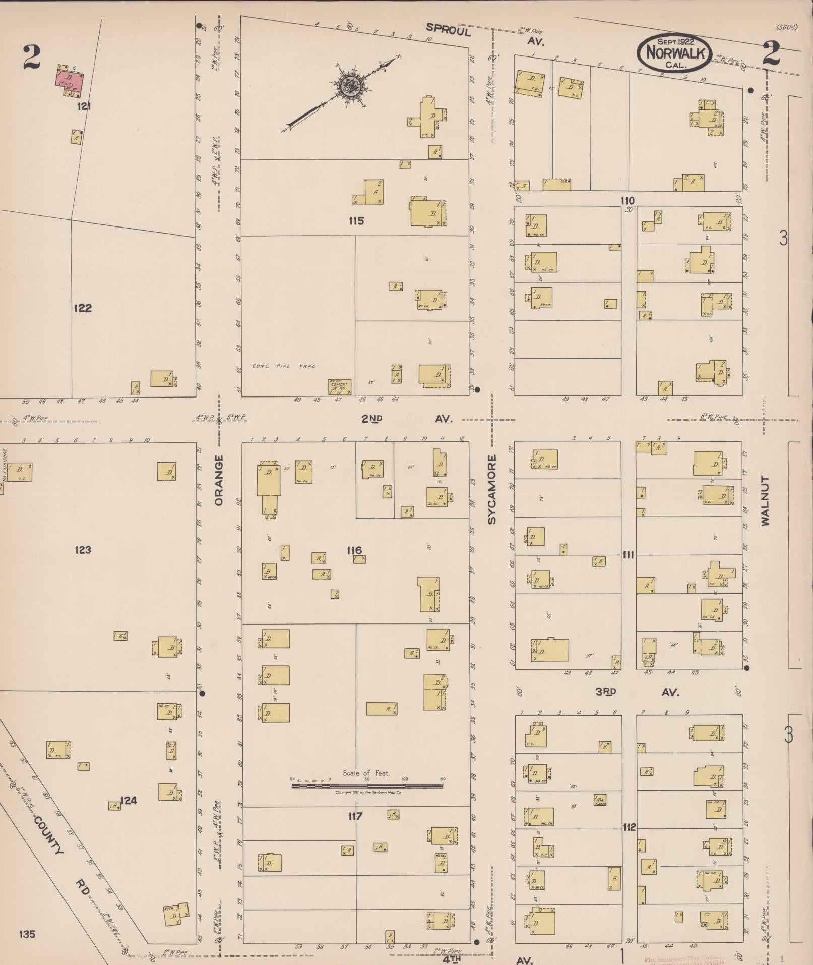 Sanborn Fire Insurance Map from Norwalk, Los Angeles County, California (1922), Sheet #0002 - Complete Map Set gallery image, historic Sanborn map, vintage wall art, California California