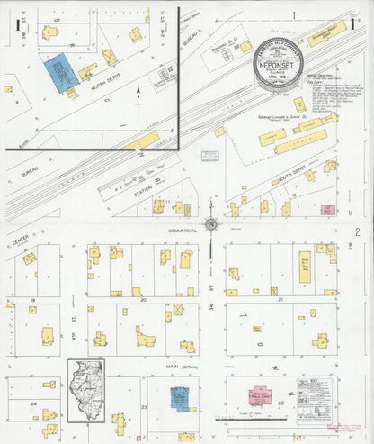 Sanborn Fire Insurance Map from Neponset, Bureau County, Illinois (1928), Sheet #0001 - Historic Sanborn Fire Insurance Map Print, vintage old map wall art, antique decor, genealogy gift, Illinois Illinois map