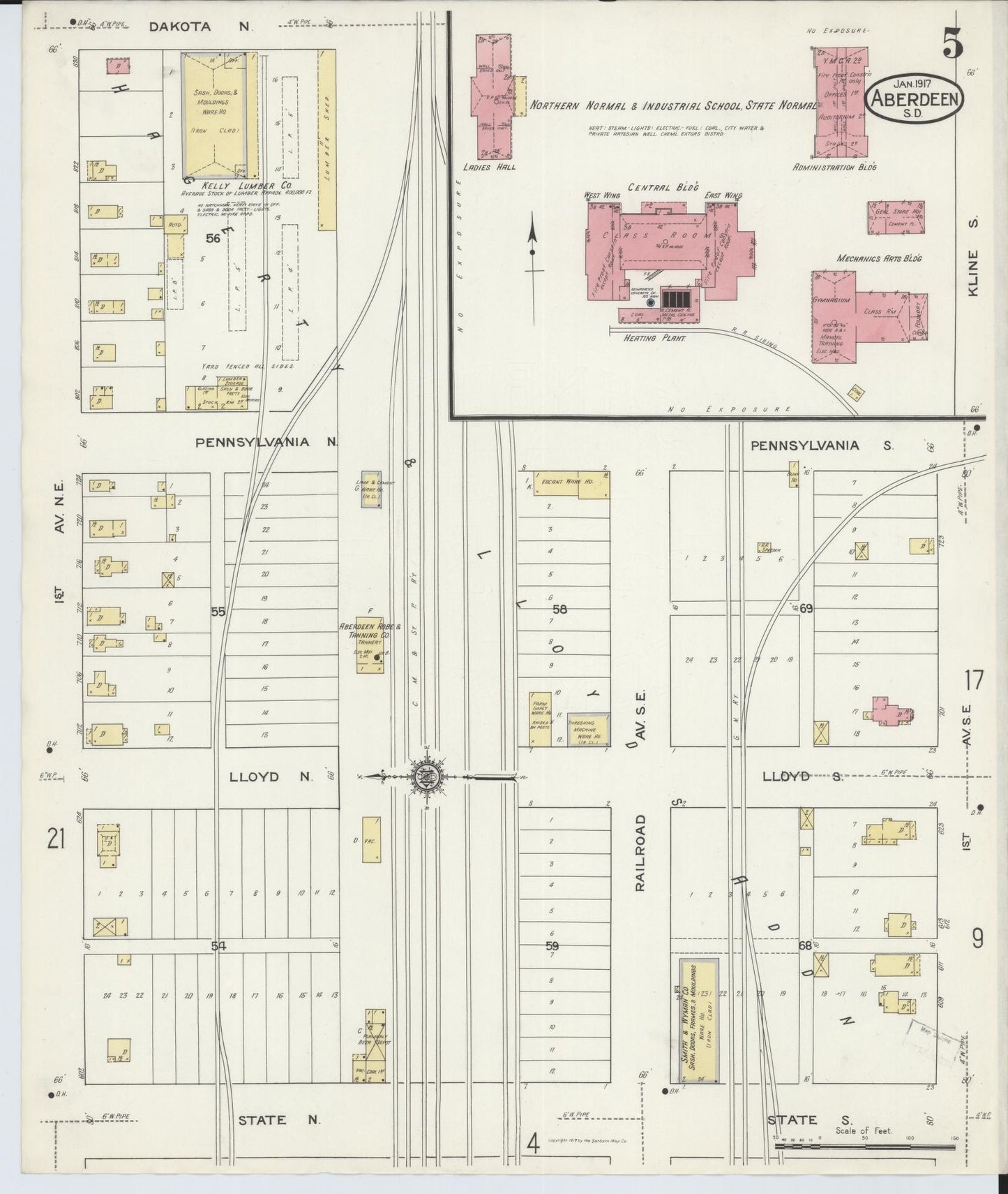 Sanborn Fire Insurance Map from Aberdeen, Brown County, South Dakota (1917), Sheet #0005 - Complete Map Set gallery image, historic Sanborn map, vintage wall art, South Dakota South Dakota