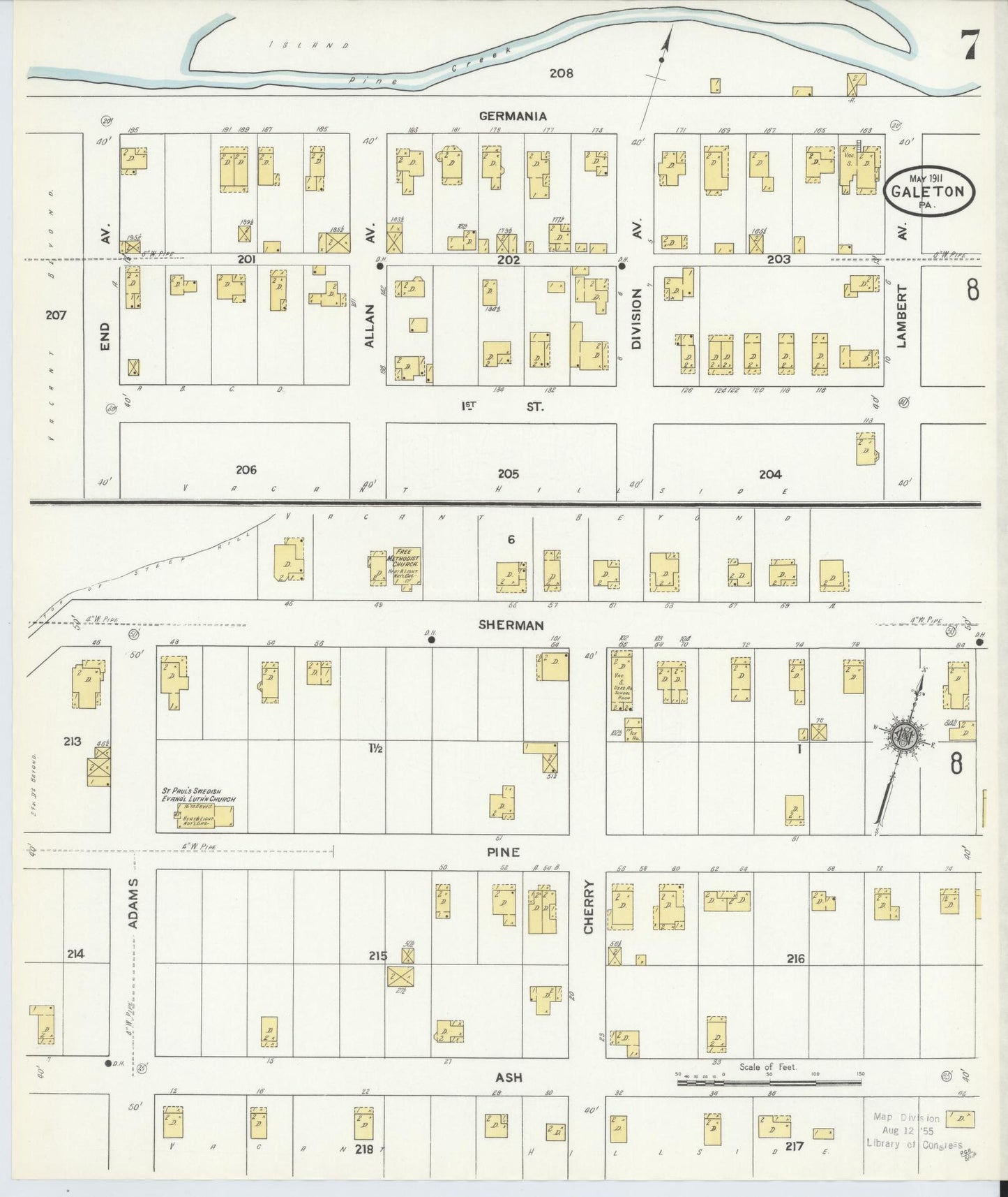 Sanborn Fire Insurance Map from Galeton, Potter County, Pennsylvania (1911), Sheet #0007 - Historic Sanborn Fire Insurance Map Print, vintage old map wall art, antique decor, genealogy gift, Pennsylvania Pennsylvania map