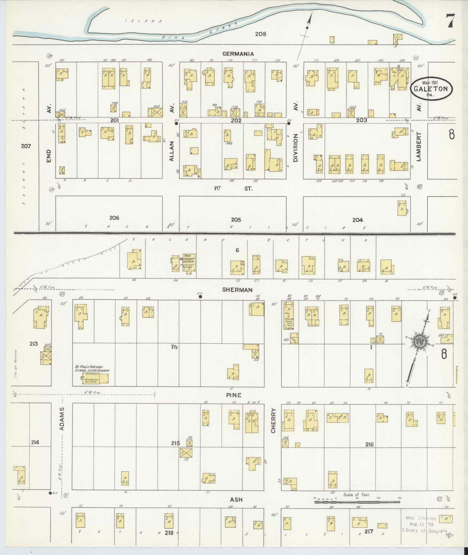 Sanborn Fire Insurance Map from Galeton, Potter County, Pennsylvania (1911), Sheet #0007 - Historic Sanborn Fire Insurance Map Print, vintage old map wall art, antique decor, genealogy gift, Pennsylvania Pennsylvania map