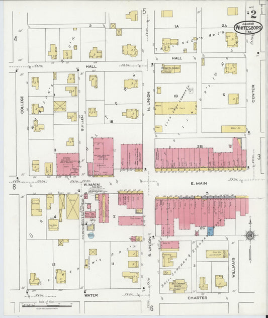 Sanborn Fire Insurance Map from Whitesboro, Grayson County, Texas (1921), Sheet #0002 - Historic Sanborn Fire Insurance Map Print, vintage old map wall art, antique decor, genealogy gift, Texas Texas map