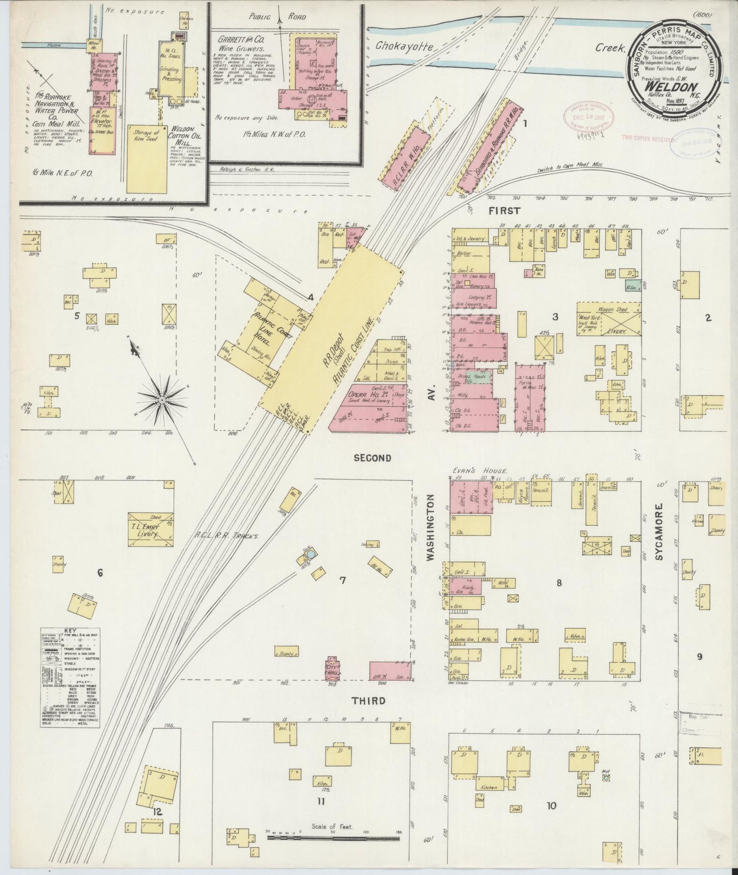Sanborn Fire Insurance Map from Weldon, Halifax County, North Carolina (1897), Sheet #0001 - Historic Sanborn Fire Insurance Map Print, vintage old map wall art, antique decor, genealogy gift, North Carolina North Carolina map