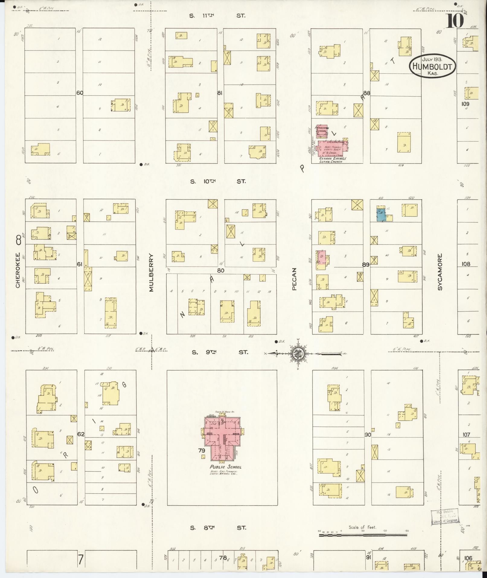 Sanborn Fire Insurance Map from Humboldt, Allen County, Kansas (1913), Sheet #0010 - Complete Map Set gallery image, historic Sanborn map, vintage wall art, Kansas Kansas