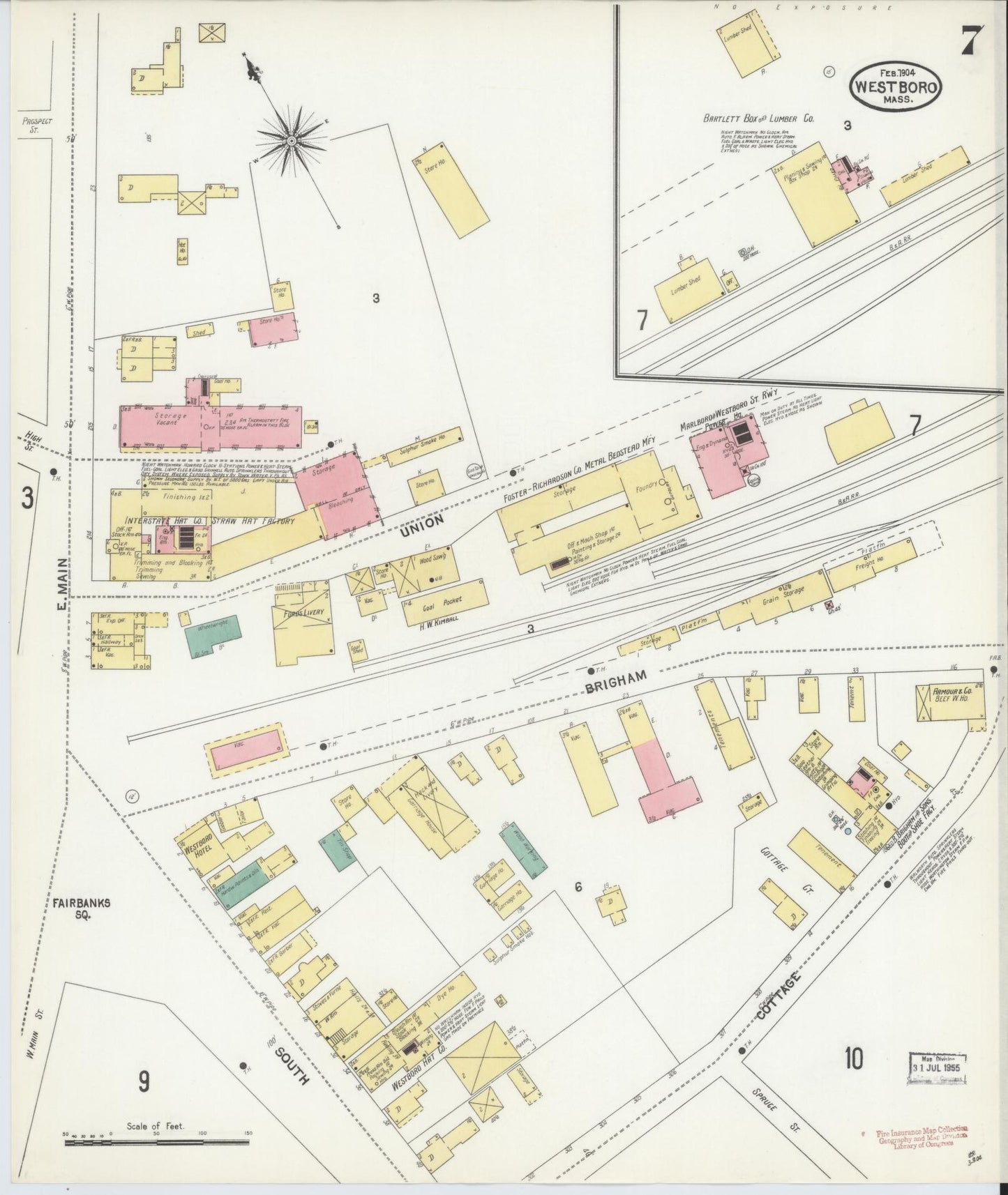 Sanborn Fire Insurance Map from Westboro, Worcester County, Massachusetts (1904), Sheet #0007 - Complete Map Set gallery image, historic Sanborn map, vintage wall art, Massachusetts Massachusetts