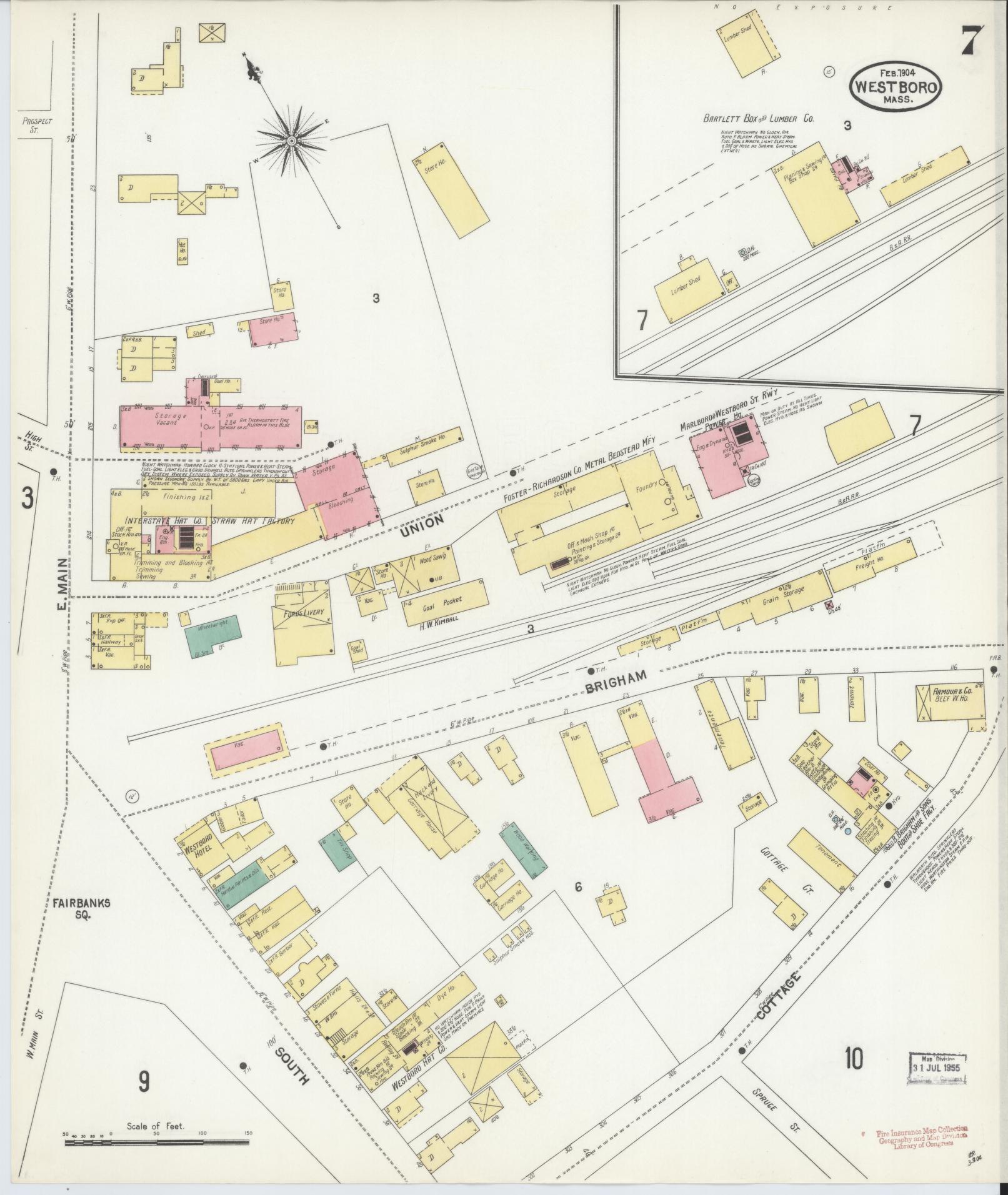 Sanborn Fire Insurance Map from Westboro, Worcester County, Massachusetts (1904), Sheet #0007 - Complete Map Set gallery image, historic Sanborn map, vintage wall art, Massachusetts Massachusetts