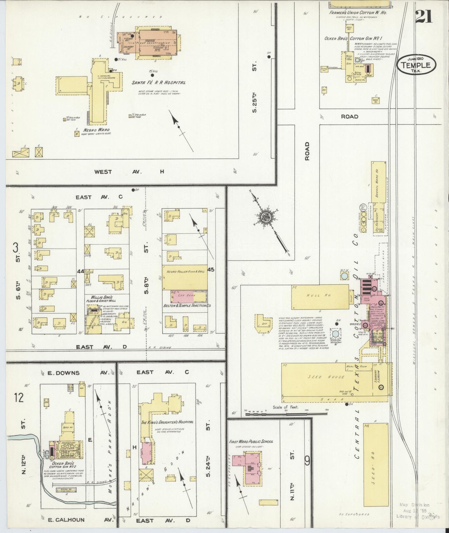 Sanborn Fire Insurance Map from Temple, Bell County, Texas (1910), Sheet #0021 - Historic Sanborn Fire Insurance Map Print, vintage old map wall art, antique decor, genealogy gift, Texas Texas map