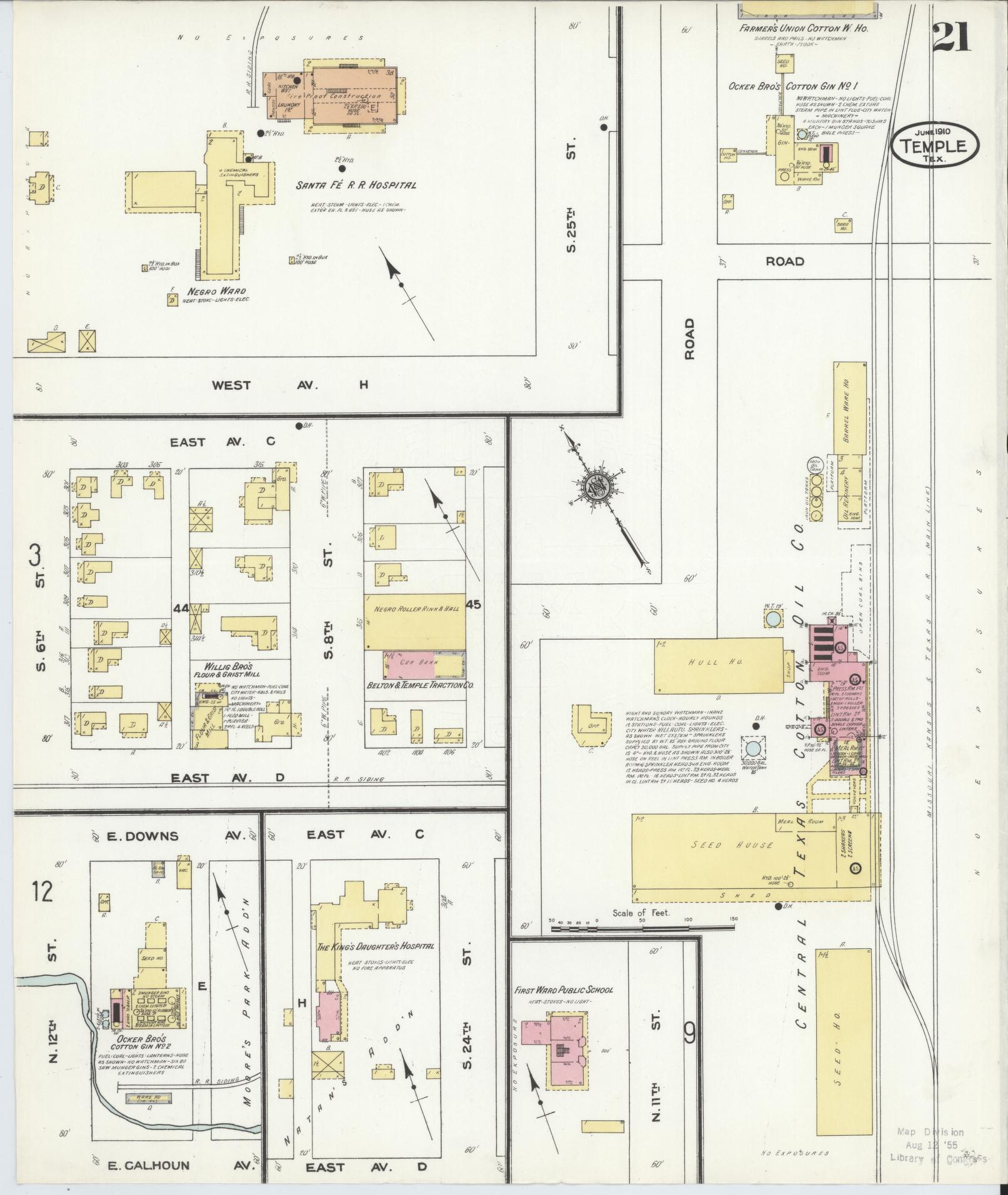 Sanborn Fire Insurance Map from Temple, Bell County, Texas (1910), Sheet #0021 - Historic Sanborn Fire Insurance Map Print, vintage old map wall art, antique decor, genealogy gift, Texas Texas map