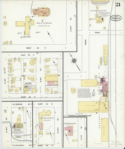 Sanborn Fire Insurance Map from Temple, Bell County, Texas (1910), Sheet #0021 - Historic Sanborn Fire Insurance Map Print, vintage old map wall art, antique decor, genealogy gift, Texas Texas map