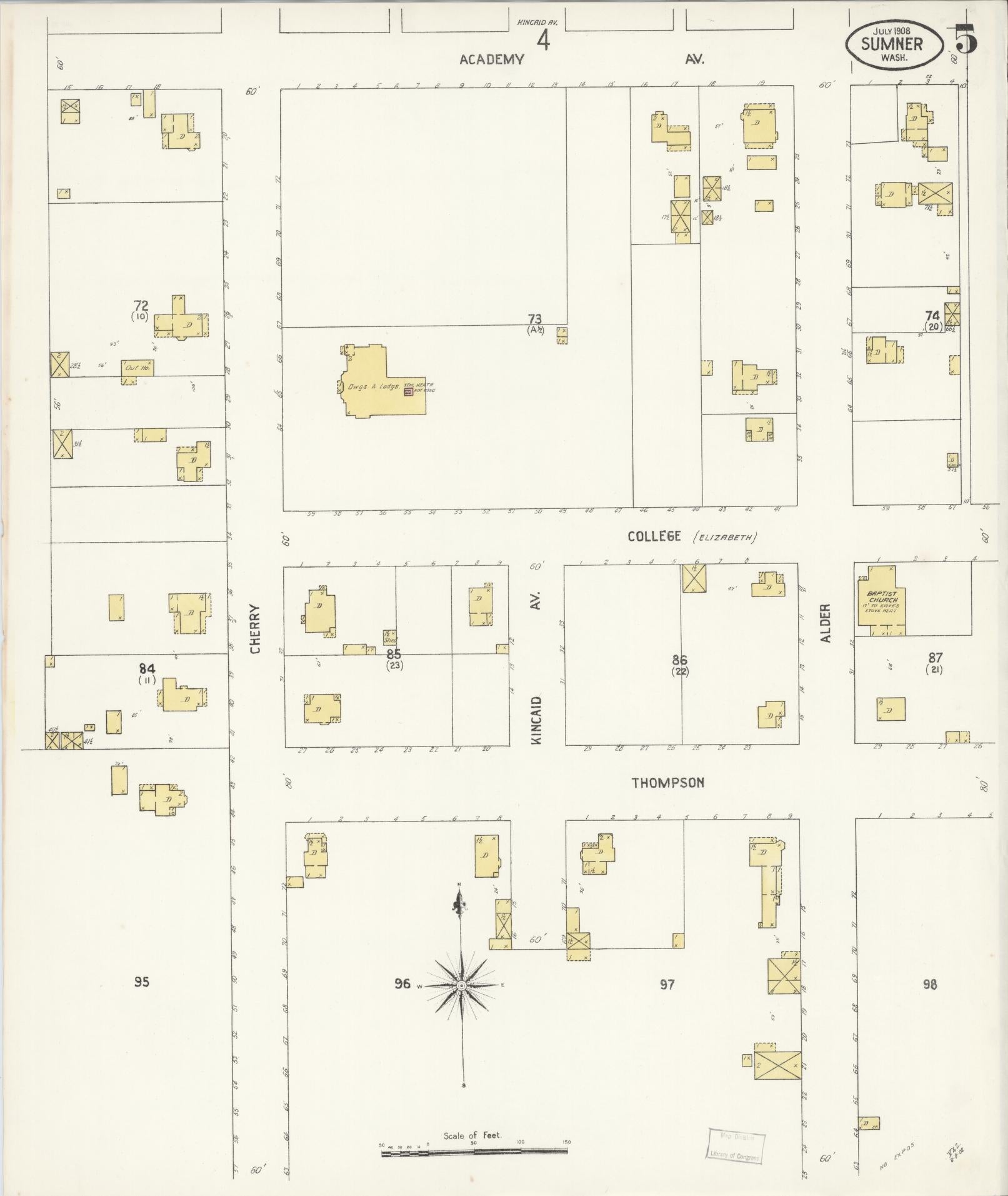 Sanborn Fire Insurance Map from Sumner, Pierce County, Washington (1908), Sheet #0005 - Historic Sanborn Fire Insurance Map Print, vintage old map wall art, antique decor, genealogy gift, Washington Washington map