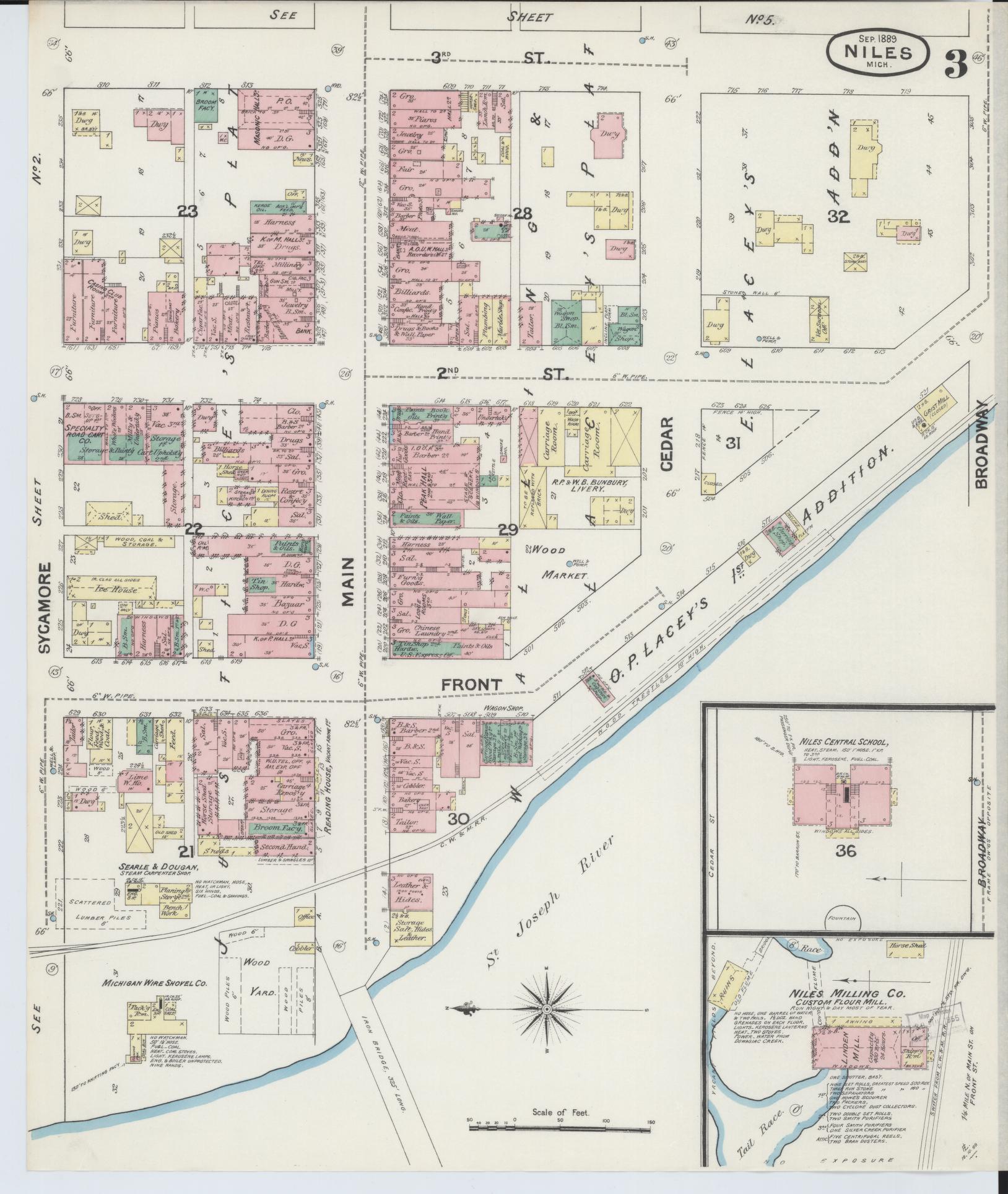 Sanborn Fire Insurance Map from Niles, Berrien County, Michigan (1889), Sheet #0003 - Complete Map Set gallery image, historic Sanborn map, vintage wall art, Michigan Michigan