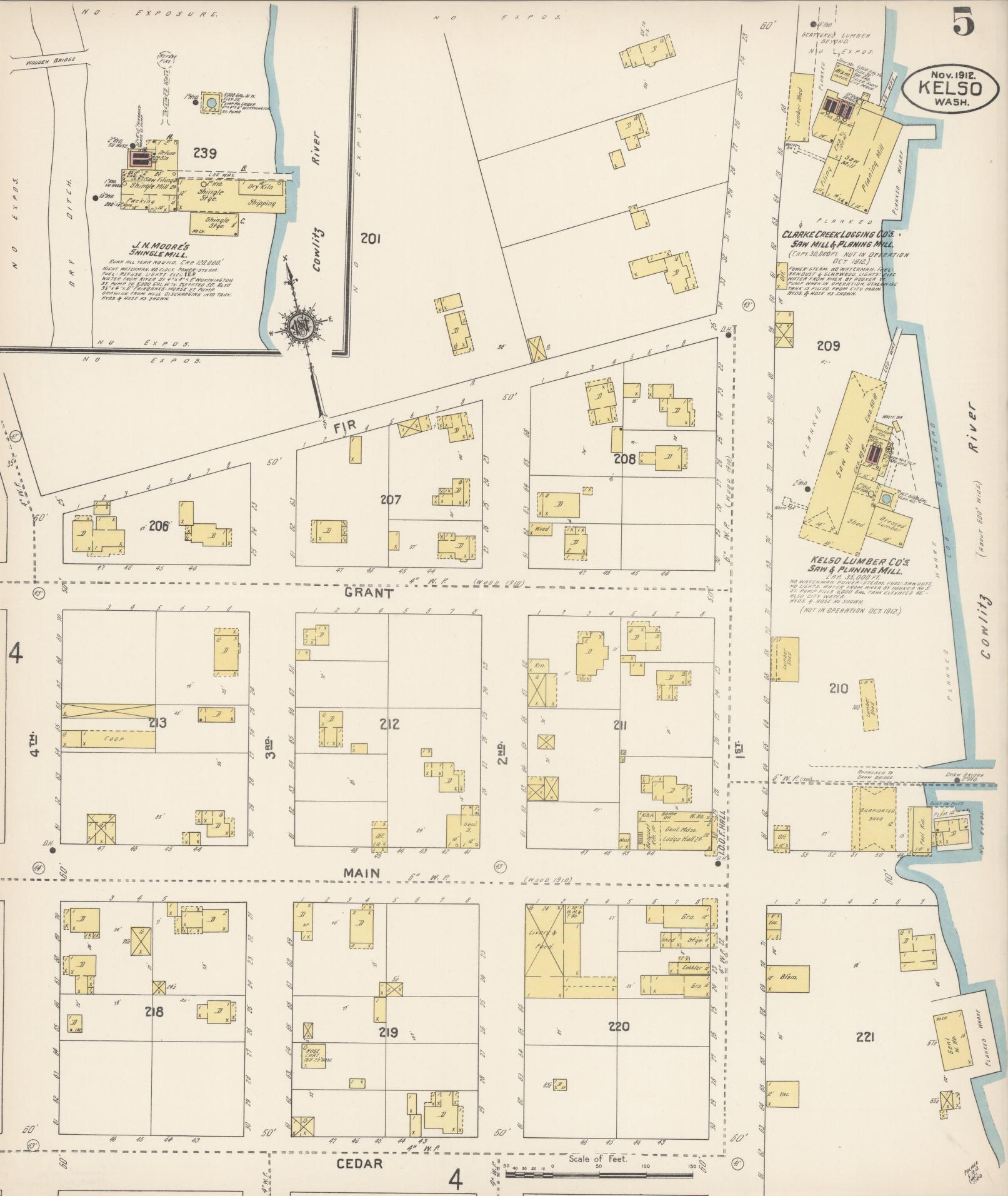 Sanborn Fire Insurance Map from Kelso, Cowlitz County, Washington (1912), Sheet #0005 - Complete Map Set gallery image, historic Sanborn map, vintage wall art, Washington Washington