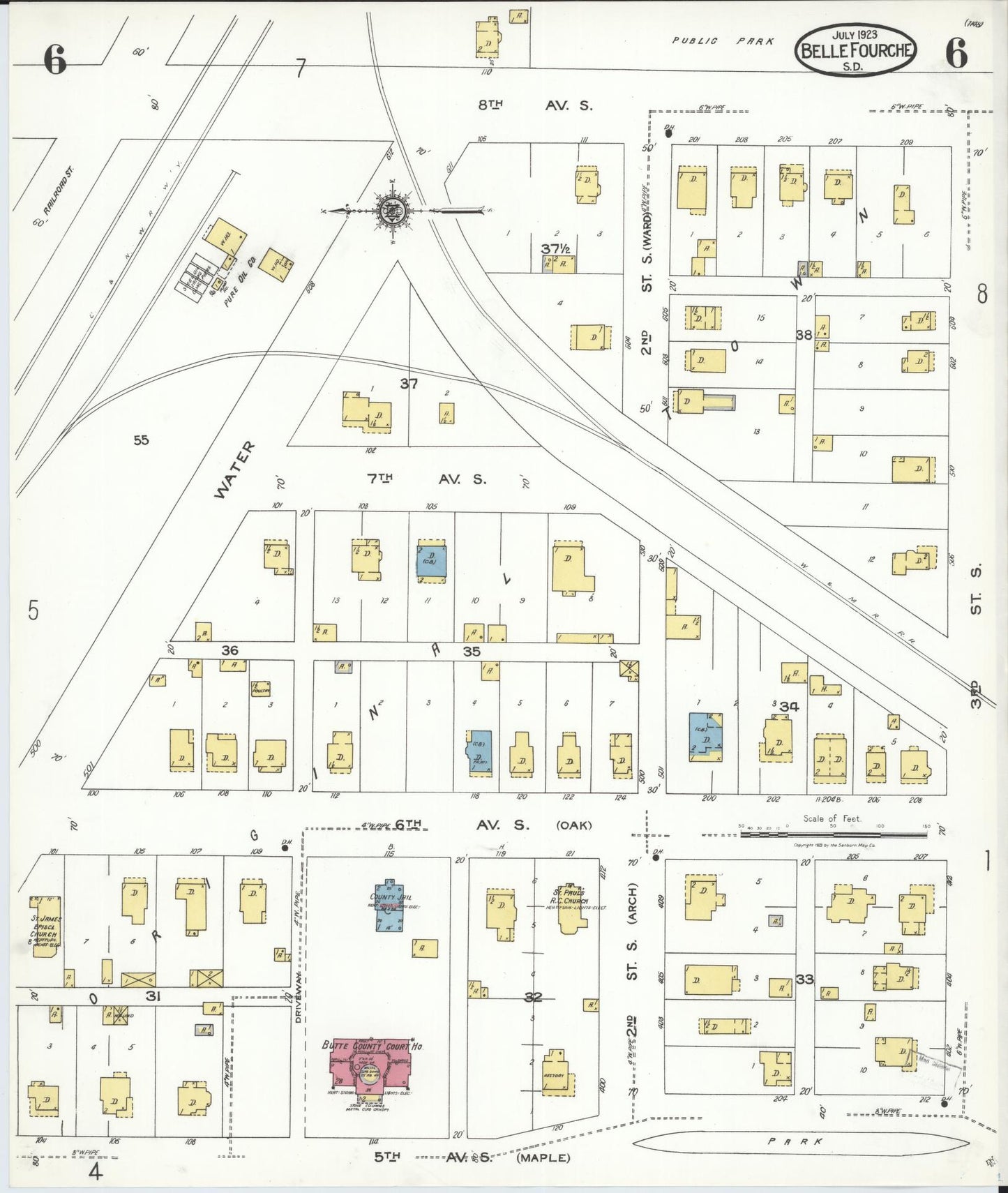 Sanborn Fire Insurance Map from Belle Fourche, Butte County, South Dakota (1923), Sheet #0006 - Complete Map Set gallery image, historic Sanborn map, vintage wall art, South Dakota South Dakota