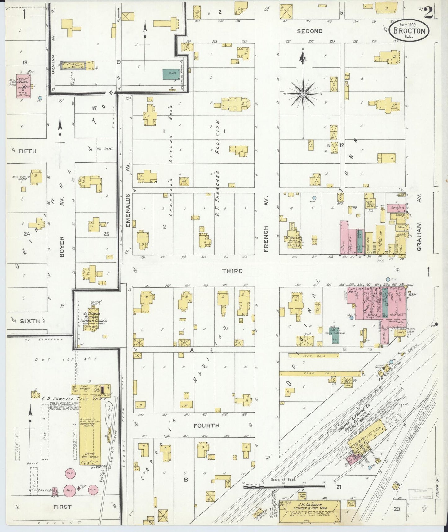 Sanborn Fire Insurance Map from Brockton, Edgar County, Illinois (1909), Sheet #0002 - Complete Map Set gallery image, historic Sanborn map, vintage wall art, Illinois Illinois
