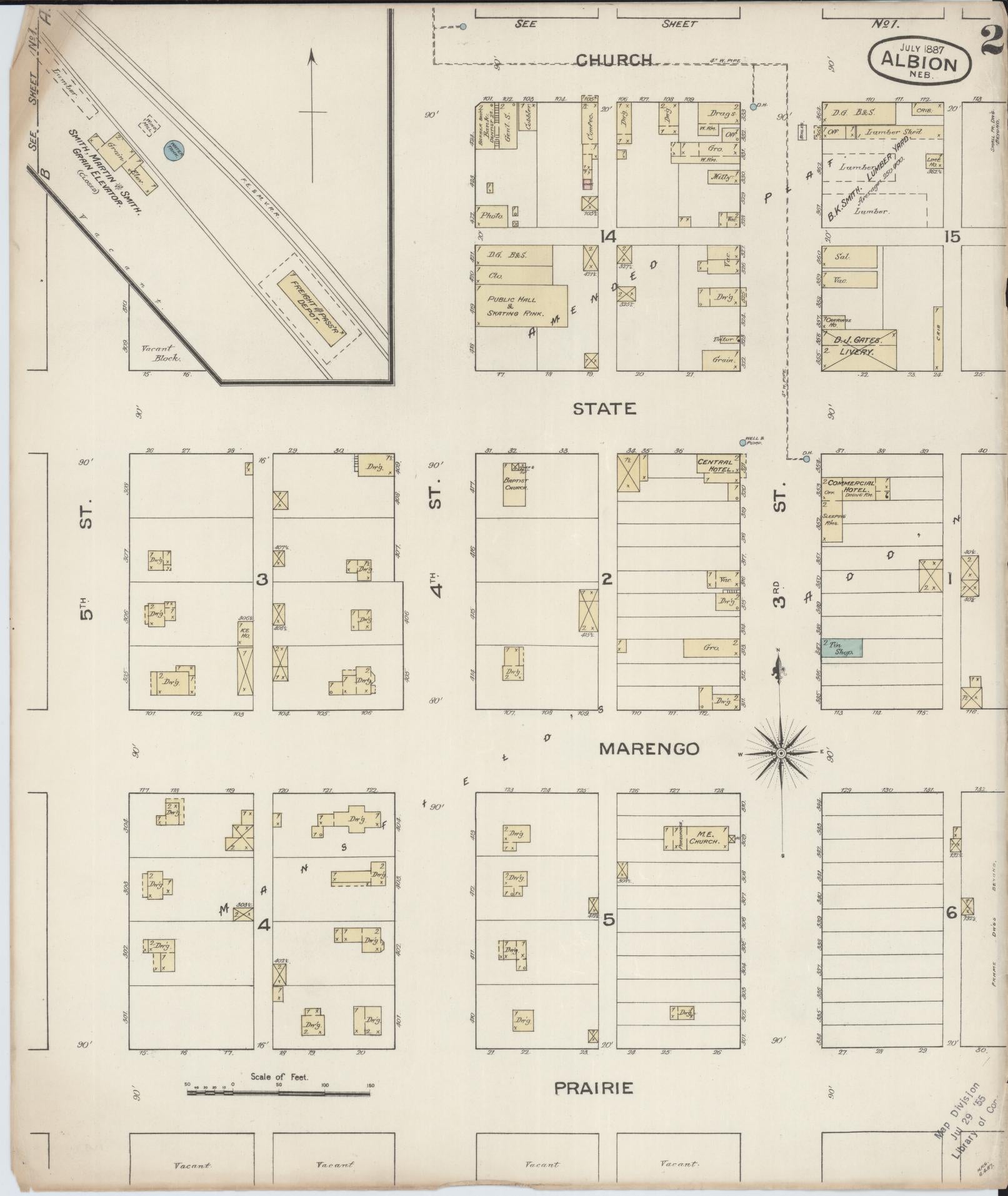 Sanborn Fire Insurance Map from Albion, Boone County, Nebraska (1887), Sheet #0002 - Historic Sanborn Fire Insurance Map Print, vintage old map wall art, antique decor, genealogy gift, Nebraska Nebraska map