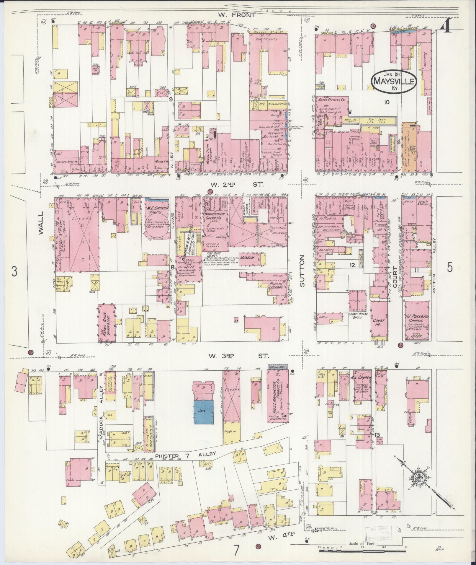 Sanborn Fire Insurance Map from Maysville, Mason County, Kentucky (1914), Sheet #0004 - Historic Sanborn Fire Insurance Map Print, vintage old map wall art, antique decor, genealogy gift, Kentucky Kentucky map