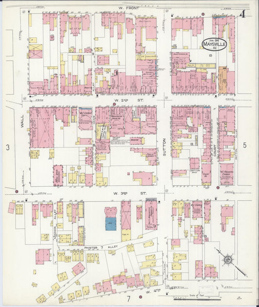 Sanborn Fire Insurance Map from Maysville, Mason County, Kentucky (1914), Sheet #0004 - Historic Sanborn Fire Insurance Map Print, vintage old map wall art, antique decor, genealogy gift, Kentucky Kentucky map
