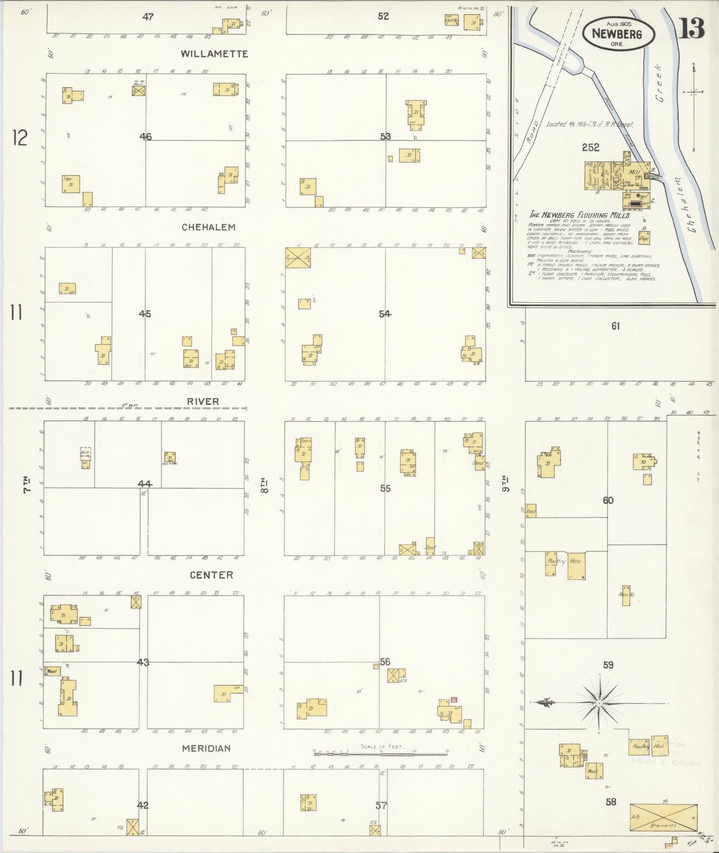 Sanborn Fire Insurance Map from Newberg, Yamhill County, Oregon (1905), Sheet #0013 - Complete Map Set gallery image, historic Sanborn map, vintage wall art, Oregon Oregon