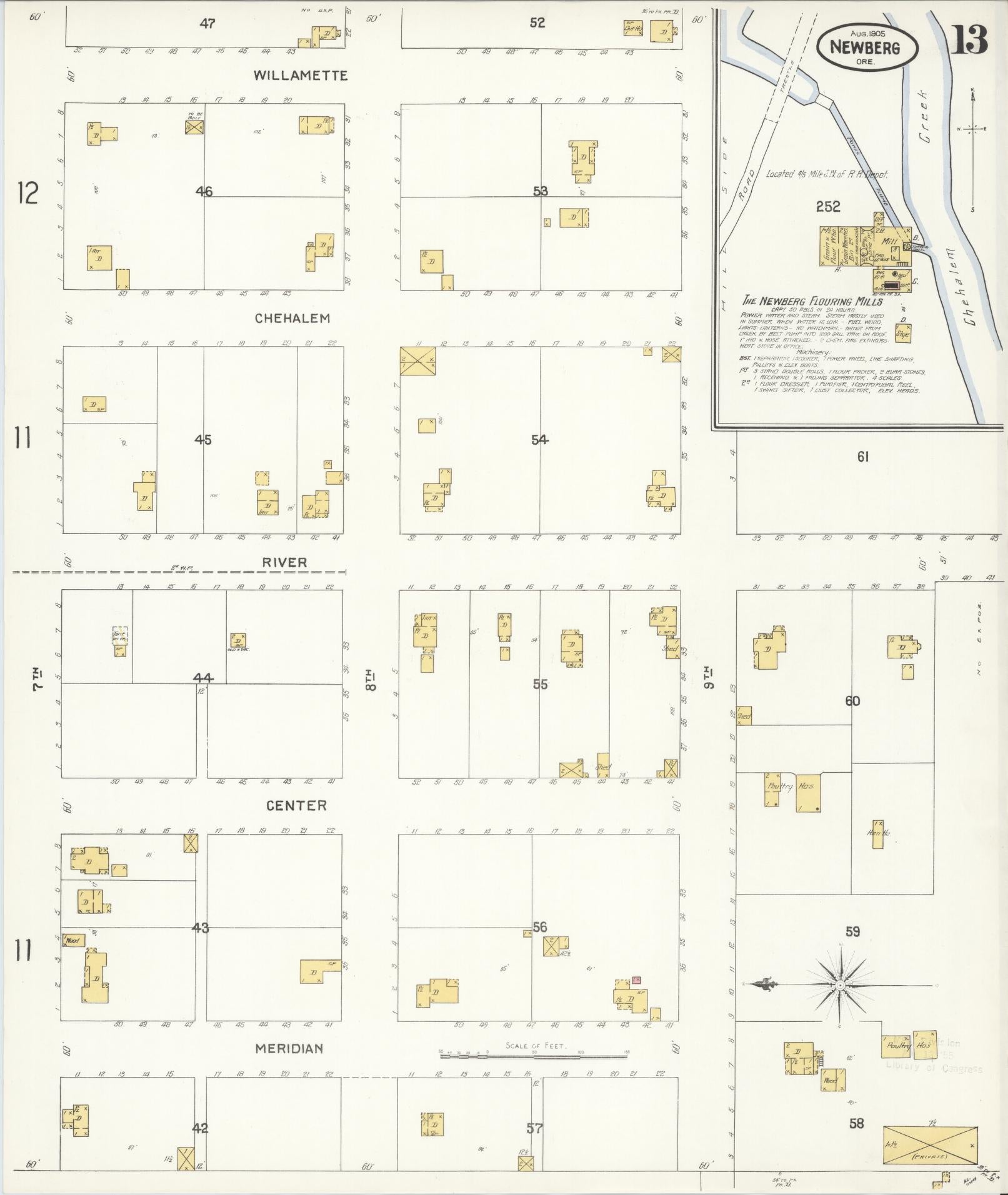 Sanborn Fire Insurance Map from Newberg, Yamhill County, Oregon (1905), Sheet #0013 - Complete Map Set gallery image, historic Sanborn map, vintage wall art, Oregon Oregon