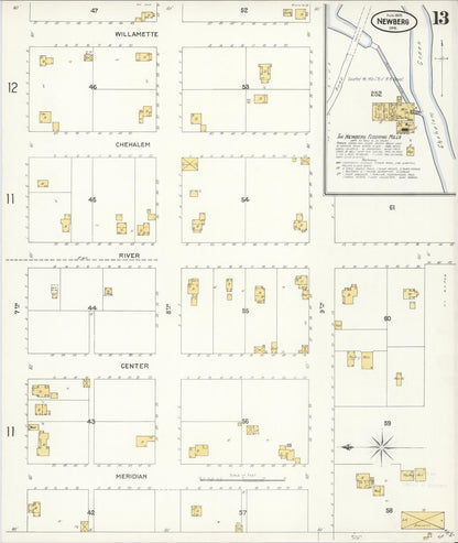 Sanborn Fire Insurance Map from Newberg, Yamhill County, Oregon (1905), Sheet #0013 - Complete Map Set gallery image, historic Sanborn map, vintage wall art, Oregon Oregon