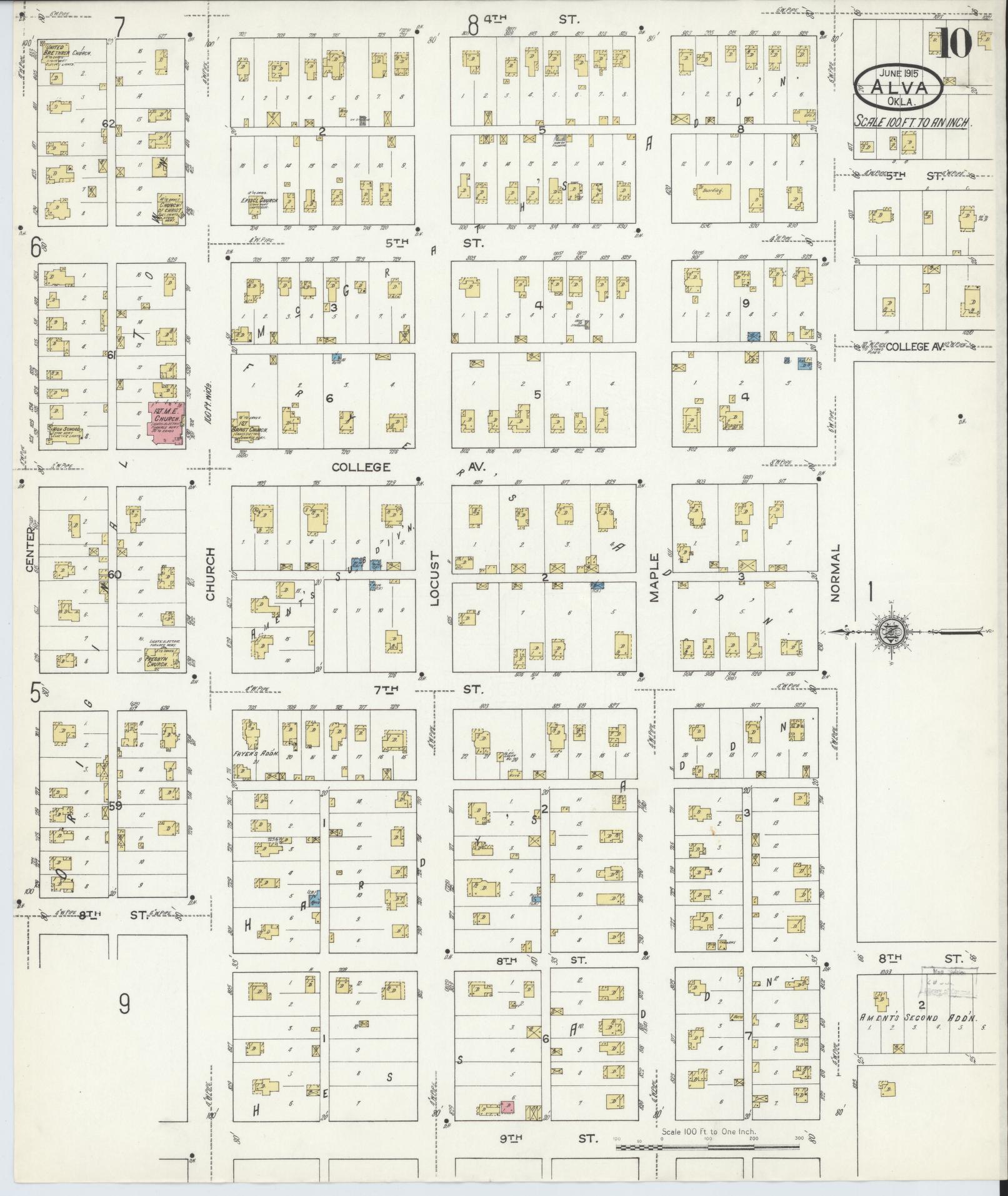 Sanborn Fire Insurance Map from Alva, Woods County, Oklahoma (1914), Sheet #0010 - Complete Map Set gallery image, historic Sanborn map, vintage wall art, Oklahoma Oklahoma
