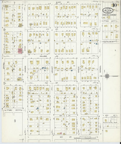 Sanborn Fire Insurance Map from Alva, Woods County, Oklahoma (1914), Sheet #0010 - Complete Map Set gallery image, historic Sanborn map, vintage wall art, Oklahoma Oklahoma