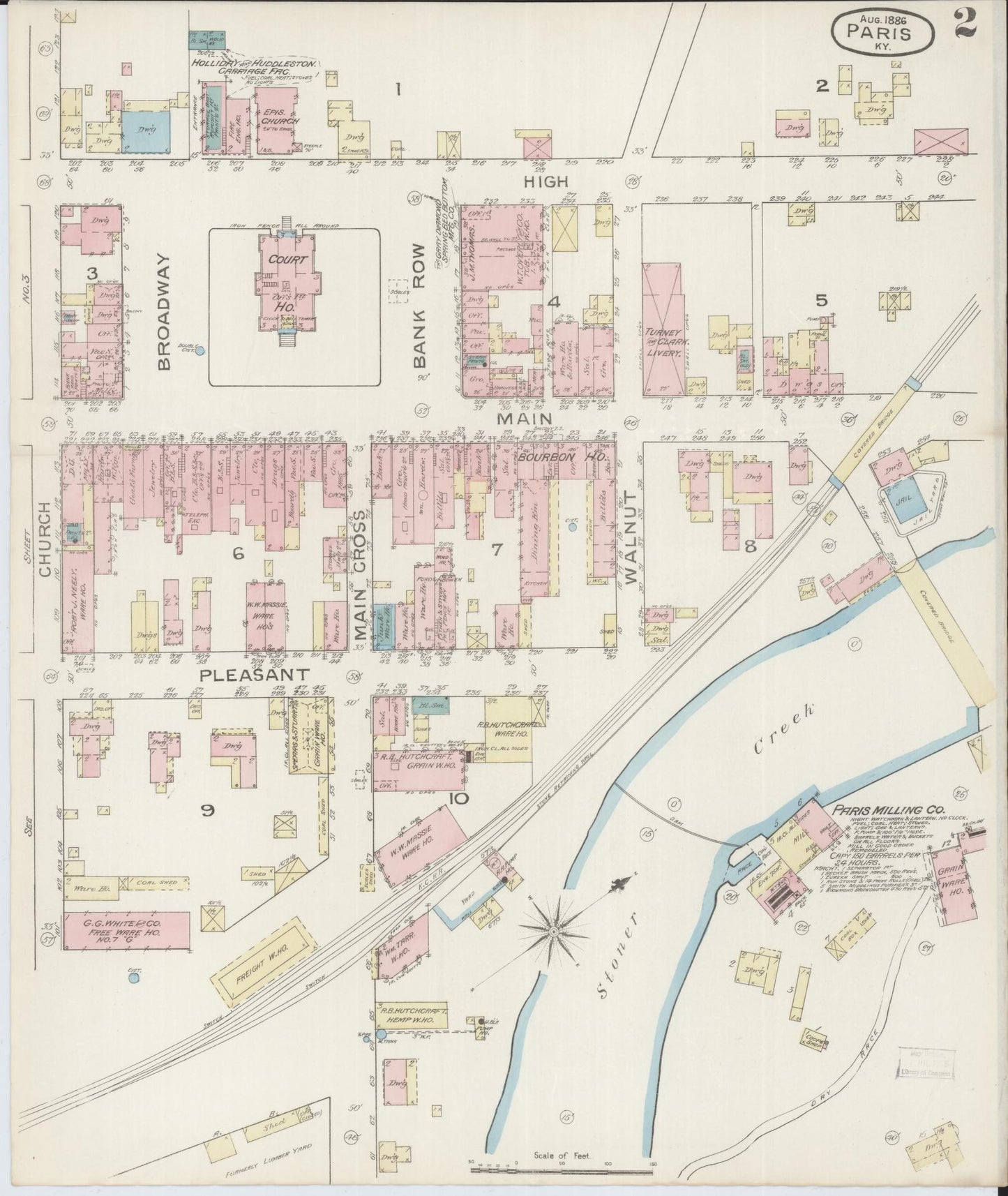 Sanborn Fire Insurance Map from Paris, Bourbon County, Kentucky (1886), Sheet #0002 - Complete Map Set gallery image, historic Sanborn map, vintage wall art, Kentucky Kentucky