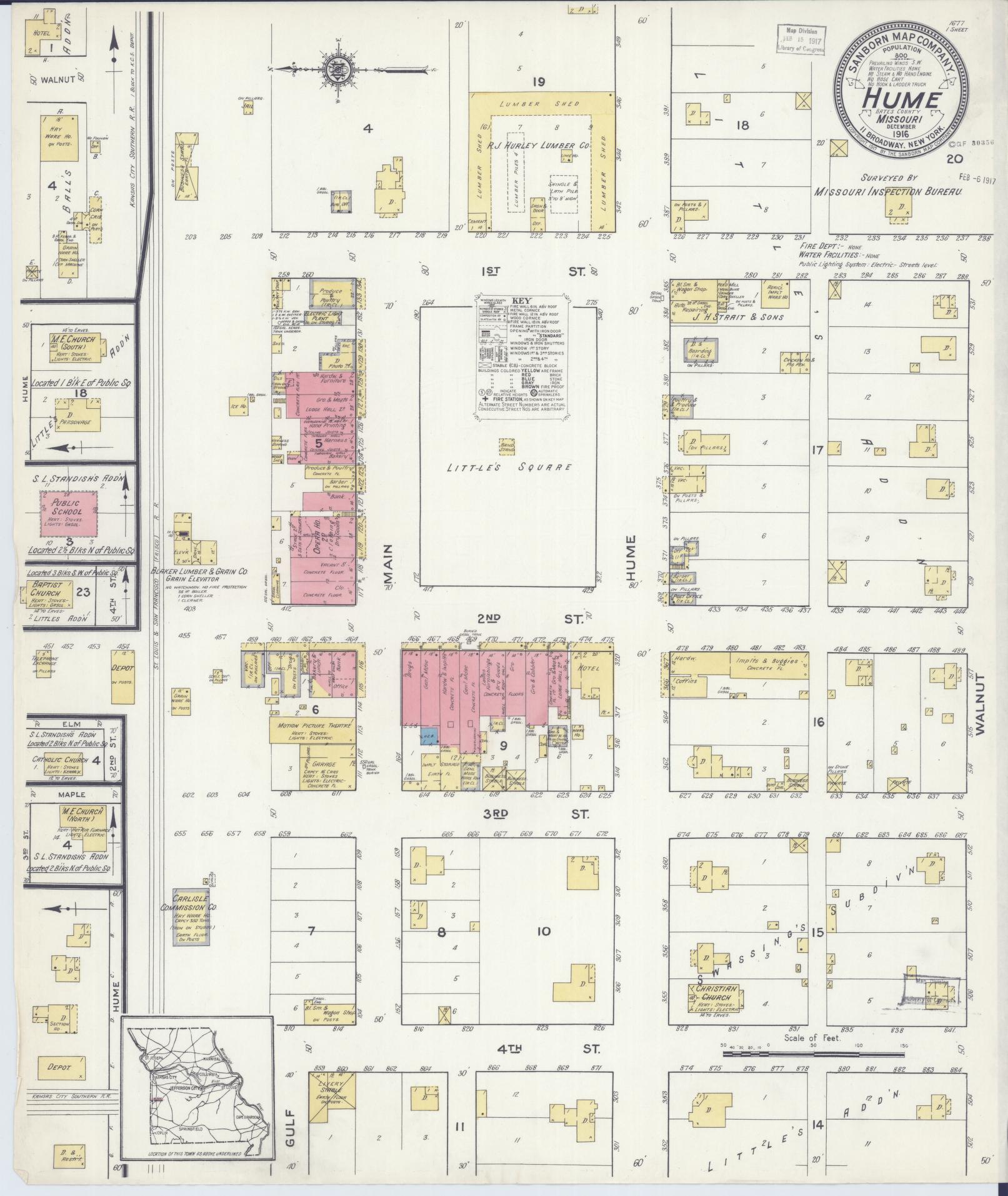 Sanborn Fire Insurance Map from Hume, Bates County, Missouri. (1916) – Historic Sanborn Fire Insurance Map Print
