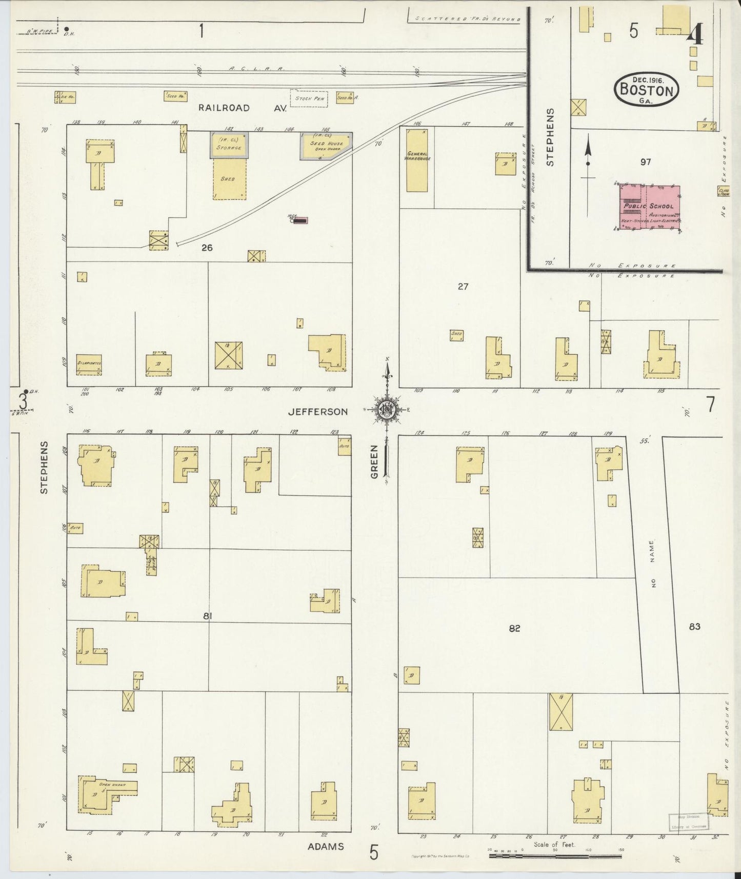 Sanborn Fire Insurance Map from Boston, Thomas County, Georgia (1916), Sheet #0004 - Historic Sanborn Fire Insurance Map Print, vintage old map wall art, antique decor, genealogy gift, Georgia Georgia map