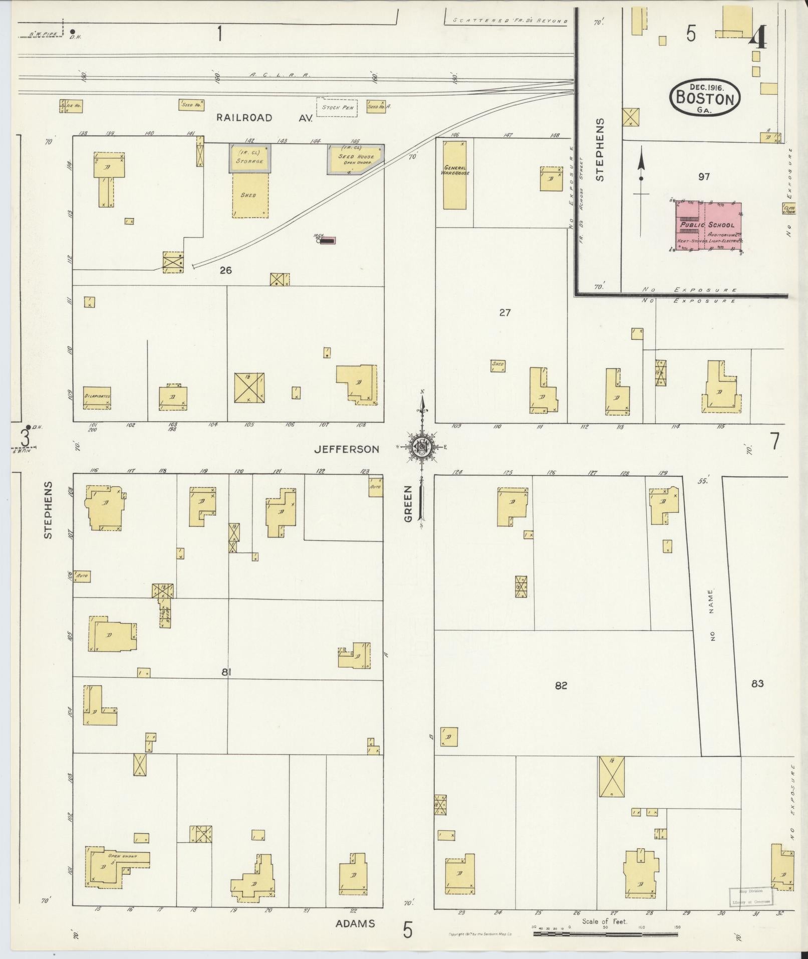 Sanborn Fire Insurance Map from Boston, Thomas County, Georgia (1916), Sheet #0004 - Historic Sanborn Fire Insurance Map Print, vintage old map wall art, antique decor, genealogy gift, Georgia Georgia map