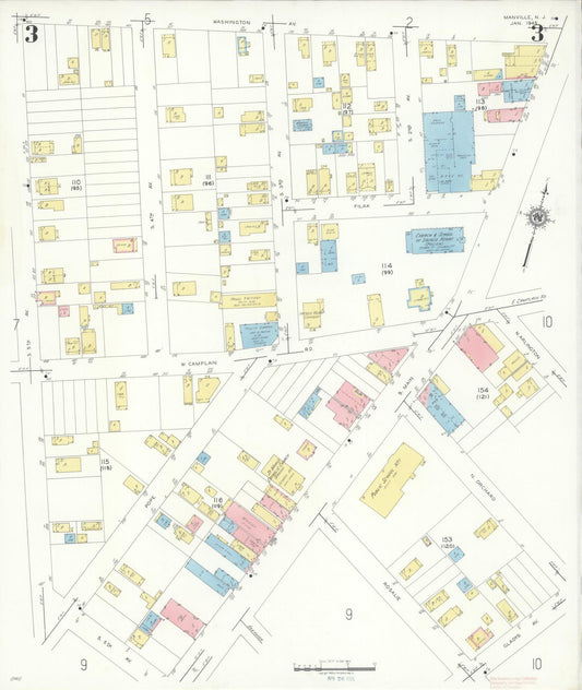 Sanborn Fire Insurance Map from Manville, Somerset County, New Jersey (1945), Sheet #0003 - Historic Sanborn Fire Insurance Map Print, vintage old map wall art, antique decor, genealogy gift, New Jersey New Jersey map