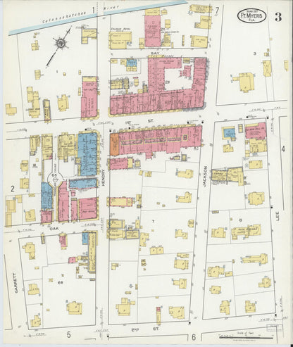 Sanborn Fire Insurance Map from Fort Myers, Lee County, Florida (1917), Sheet #0003 - Complete Map Set gallery image, historic Sanborn map, vintage wall art, Florida Florida