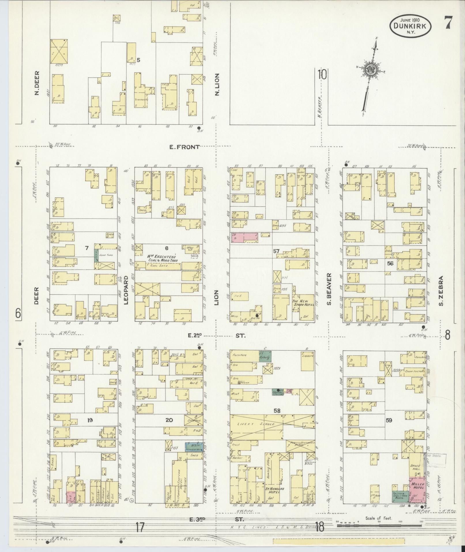 Sanborn Fire Insurance Map from Dunkirk, Chautauqua County, New York (1910), Sheet #0007 - Complete Map Set gallery image, historic Sanborn map, vintage wall art, New York New York