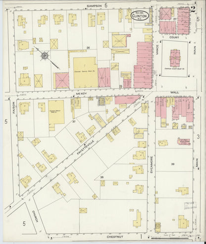 Sanborn Fire Insurance Map from Clinton, Sampson County, North Carolina (1915), Sheet #0002 - Complete Map Set gallery image, historic Sanborn map, vintage wall art, North Carolina North Carolina