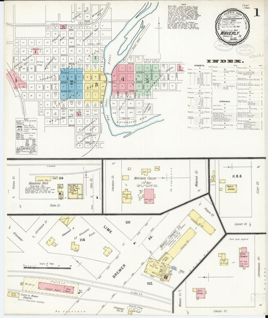 Sanborn Fire Insurance Map from Waverly, Bremer County, Iowa (1897), Sheet #0001 - Historic Sanborn Fire Insurance Map Print, vintage old map wall art