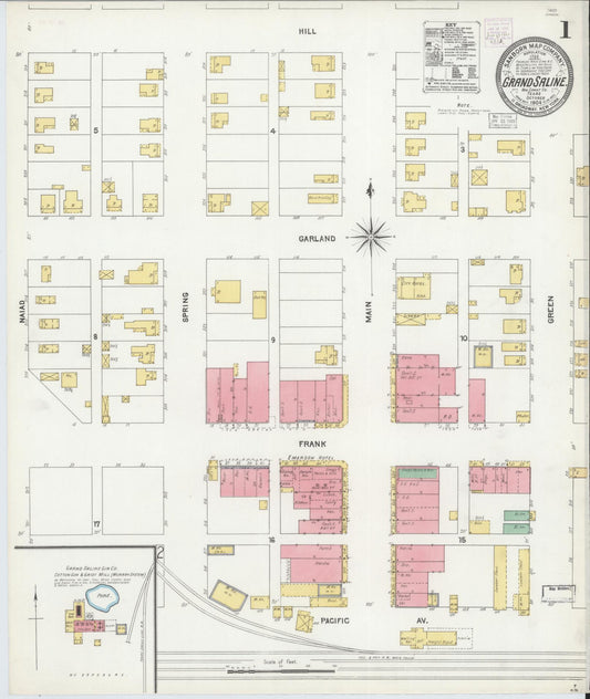 Sanborn Fire Insurance Map from Grand Saline, Van Zandt County, Texas (1904), Sheet #0001 - Historic Sanborn Fire Insurance Map Print, vintage old map wall art, antique decor, genealogy gift, Texas Texas map