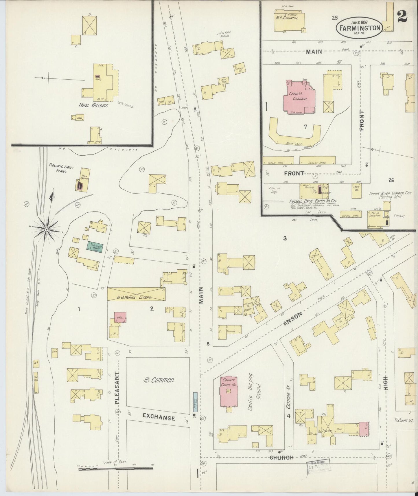 Sanborn Fire Insurance Map from Farmington, Franklin County, Maine (1897), Sheet #0002 - Historic Sanborn Fire Insurance Map Print, vintage old map wall art, antique decor, genealogy gift, Maine Maine map