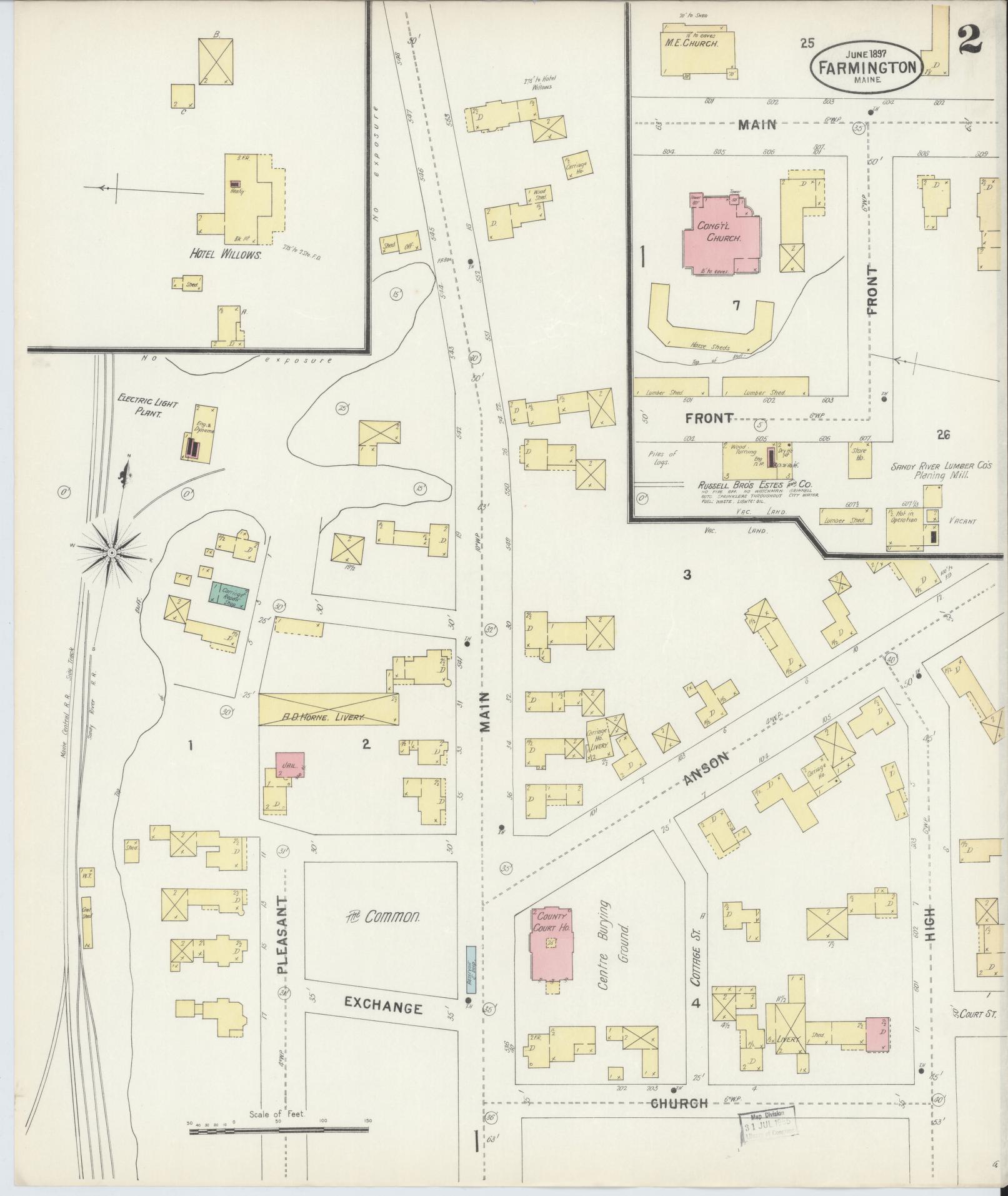 Sanborn Fire Insurance Map from Farmington, Franklin County, Maine (1897), Sheet #0002 - Historic Sanborn Fire Insurance Map Print, vintage old map wall art, antique decor, genealogy gift, Maine Maine map