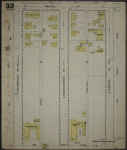 Sanborn Fire Insurance Map from Atlantic City, Atlantic County, New Jersey (1886), Sheet #0033 - Historic Sanborn Fire Insurance Map Print, vintage old map wall art, antique decor, genealogy gift, New Jersey New Jersey map