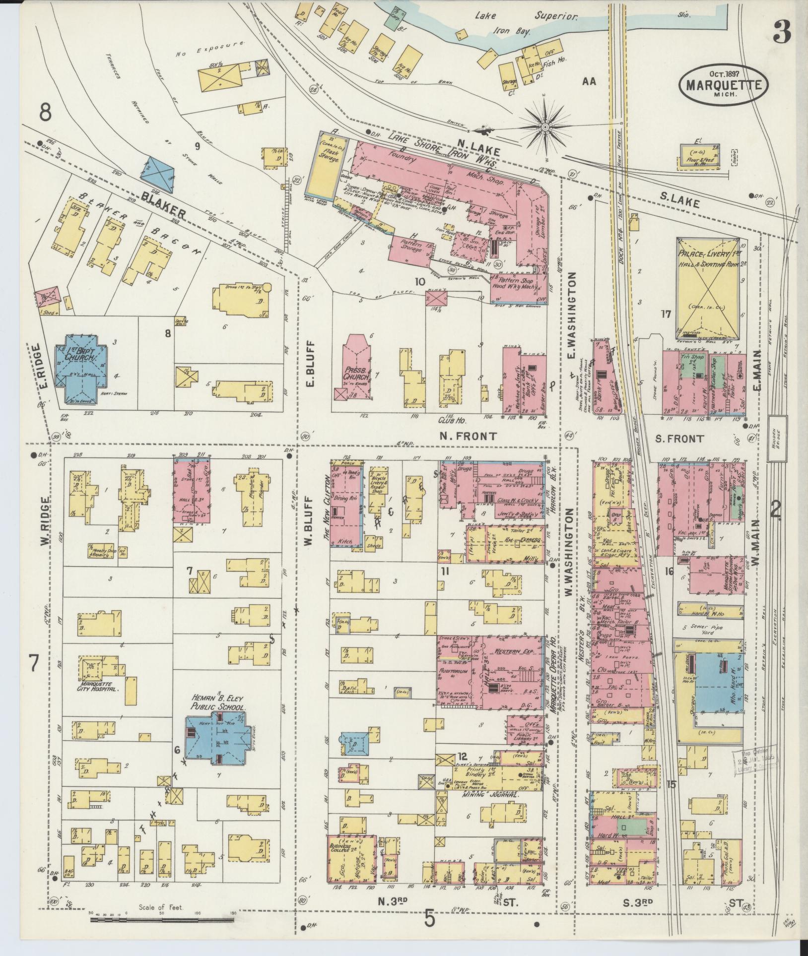 Sanborn Fire Insurance Map from Marquette, Marquette County, Michigan (1897), Sheet #0003 - Complete Map Set gallery image, historic Sanborn map, vintage wall art, Michigan Michigan
