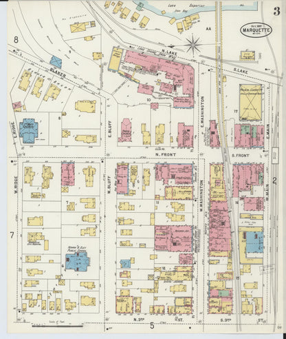 Sanborn Fire Insurance Map from Marquette, Marquette County, Michigan (1897), Sheet #0003 - Complete Map Set gallery image, historic Sanborn map, vintage wall art, Michigan Michigan