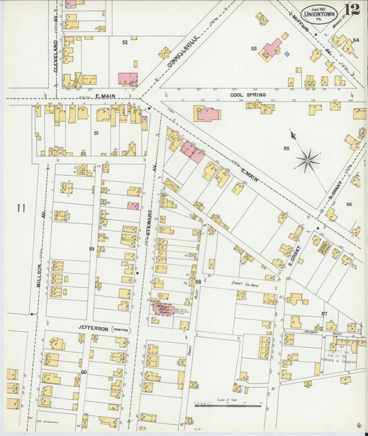 Sanborn Fire Insurance Map from Uniontown, Fayette County, Pennsylvania (1901), Sheet #0012 - Historic Sanborn Fire Insurance Map Print, vintage old map wall art, antique decor, genealogy gift, Pennsylvania Pennsylvania map