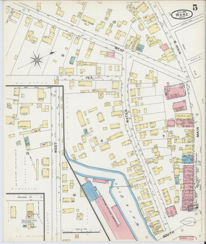 Sanborn Fire Insurance Map from Ware, Hampshire County, Massachusetts (1892), Sheet #0005 - Complete Map Set gallery image, historic Sanborn map, vintage wall art, Massachusetts Massachusetts