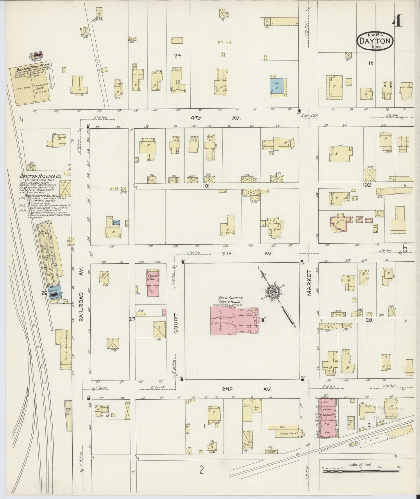 Sanborn Fire Insurance Map from Dayton, Rhea County, Tennessee (1914), Sheet #0004 - Complete Map Set gallery image, historic Sanborn map, vintage wall art, Tennessee Tennessee