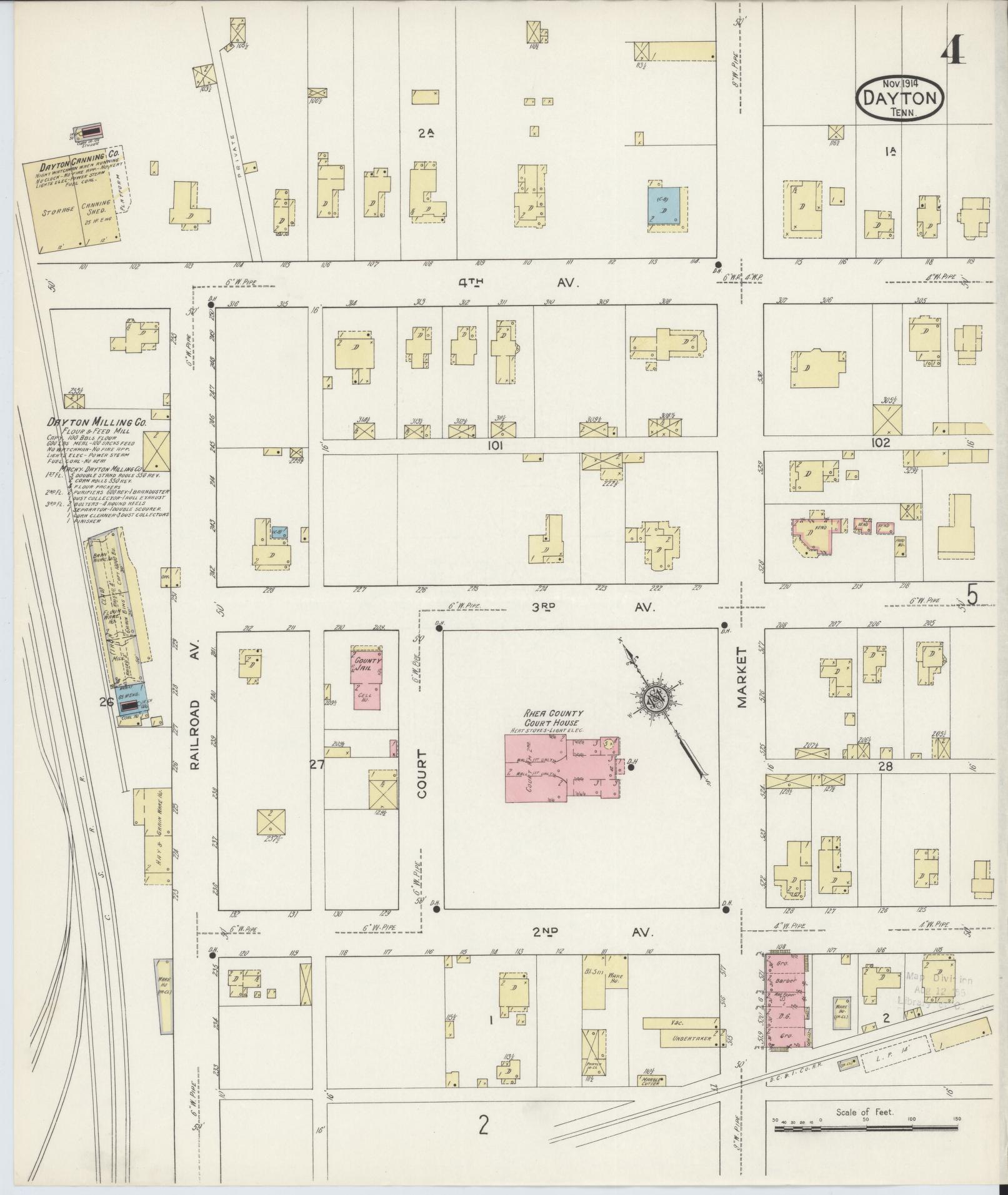 Sanborn Fire Insurance Map from Dayton, Rhea County, Tennessee (1914), Sheet #0004 - Complete Map Set gallery image, historic Sanborn map, vintage wall art, Tennessee Tennessee